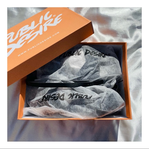 Brand New Public Desire Black PU Wide Fit Platform Sandals - Picture 2 of 4